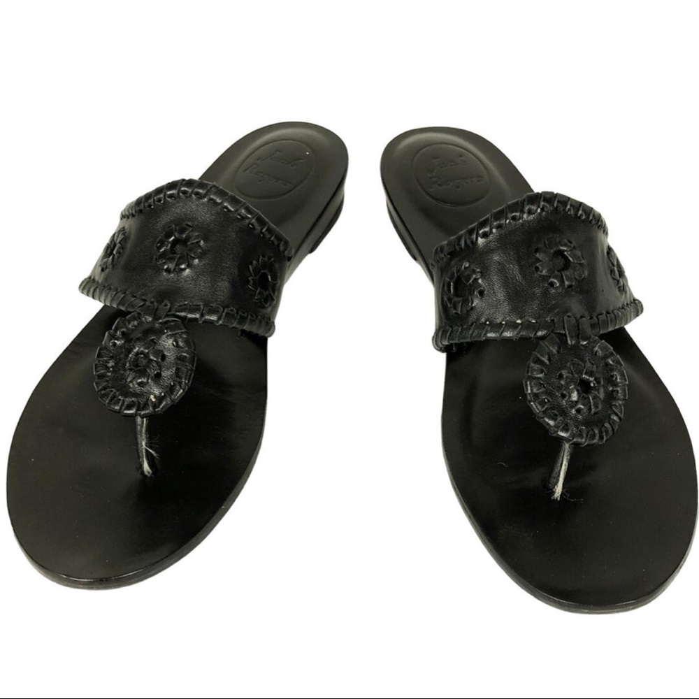 Jack Rogers Navajo 9.5 Black Leather Thong Sandals